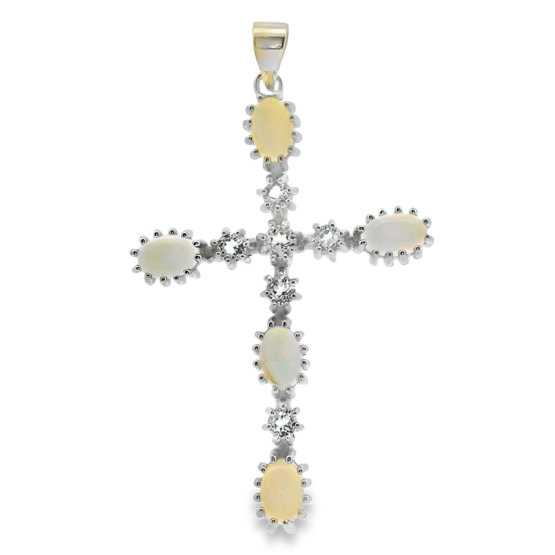 Cruz de Piedra Natural Opalo con Circonias