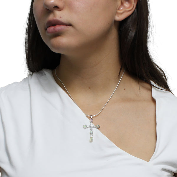 Cruz de Piedra Natural Opalo con Circonias