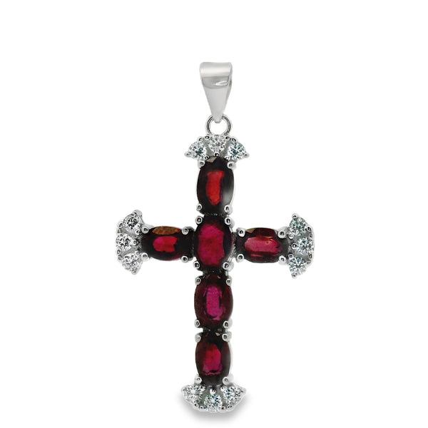 Cruz de Piedra Natural con Circonias Rubi