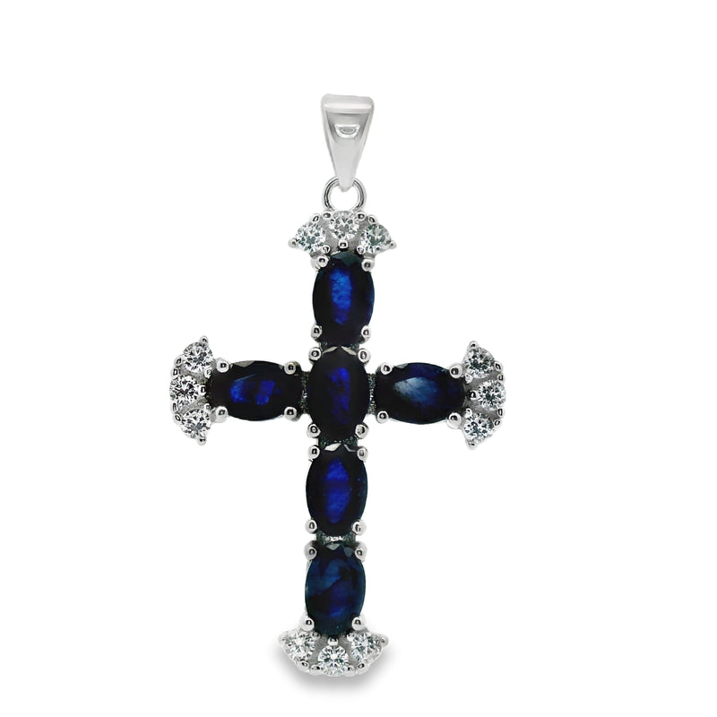 Cruz de Piedra Natural con Circonias Zafiro