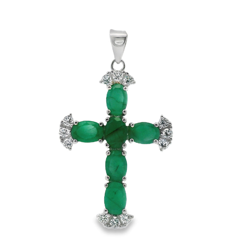 Cruz de Piedra Natural con Circonias Esmeralda