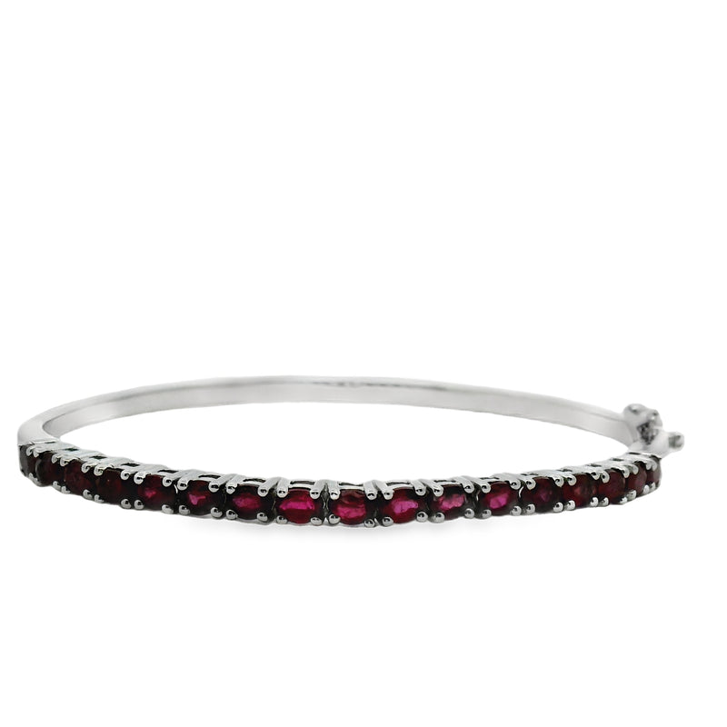 Brazalete de Plata Mitad Piedra Natural Rubi