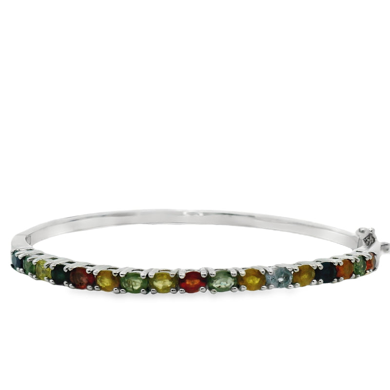 Brazalete de Plata Mitad Piedra Natural Zafiro Multicolor