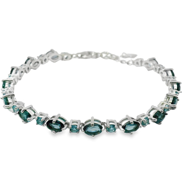 Pulsera de Piedra Natural Circulos y Ovalos Zafiro con Aguamarina