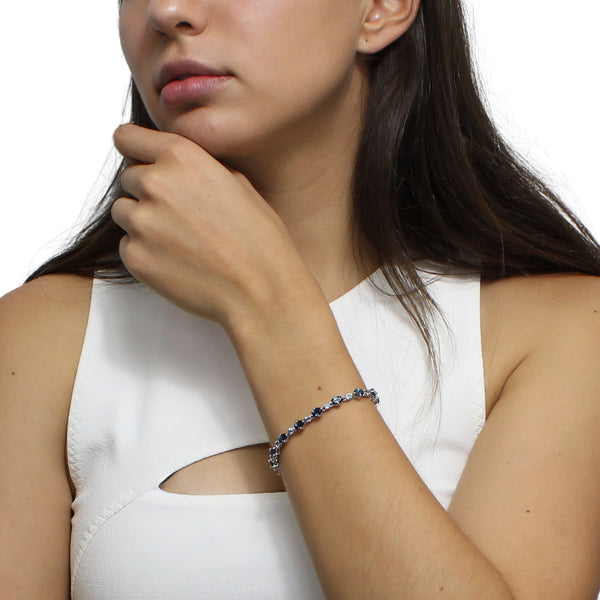 Pulsera de Piedra Natural Circulos y Ovalos Zafiro con Aguamarina