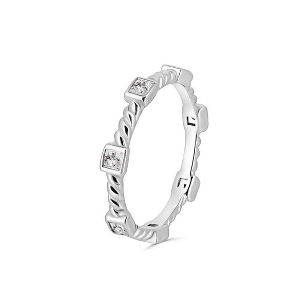 Anillo Churumbela Enroscado Con Circonias Cuadradas Blanco / #5
