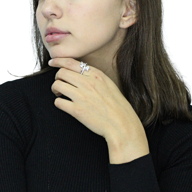 Anillo De Hojas Plata Con Circonia