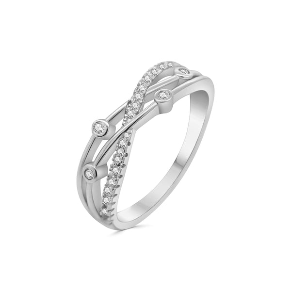 Anillo De Triple Línea Cruzada Plata Con Circonia Circonia / #5