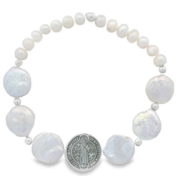 Pulsera de Medalla de San Benito de Perlas