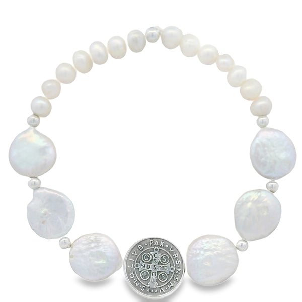 Pulsera de Medalla de San Benito de Perlas
