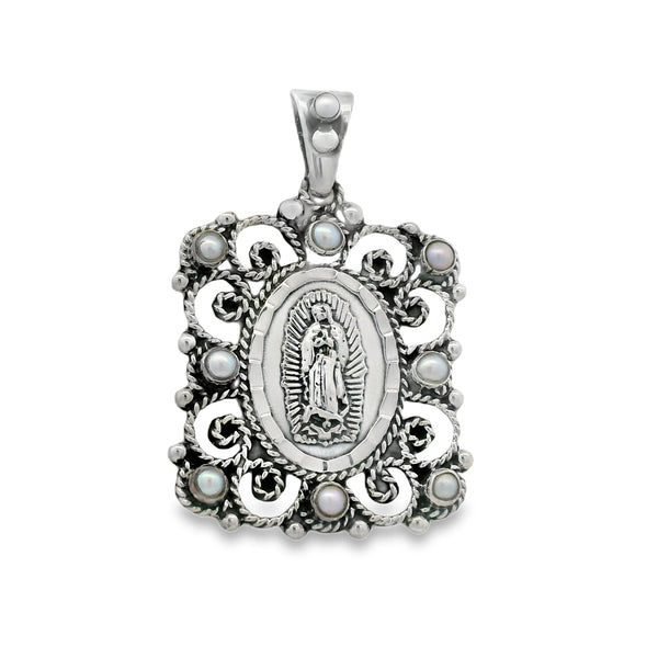 Medalla de la Virgen de Guadalupe con Perlas Rojo