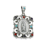 Medalla de la Virgen de Guadalupe con Perlas Rojo