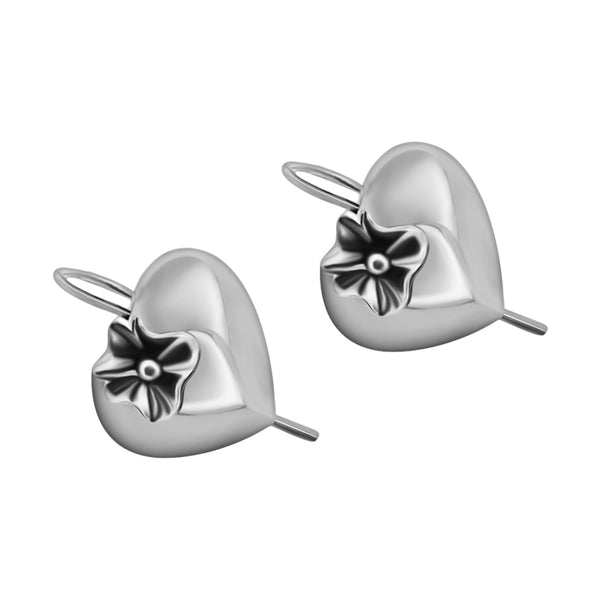 Aretes De Corazón Inflado Con Flor