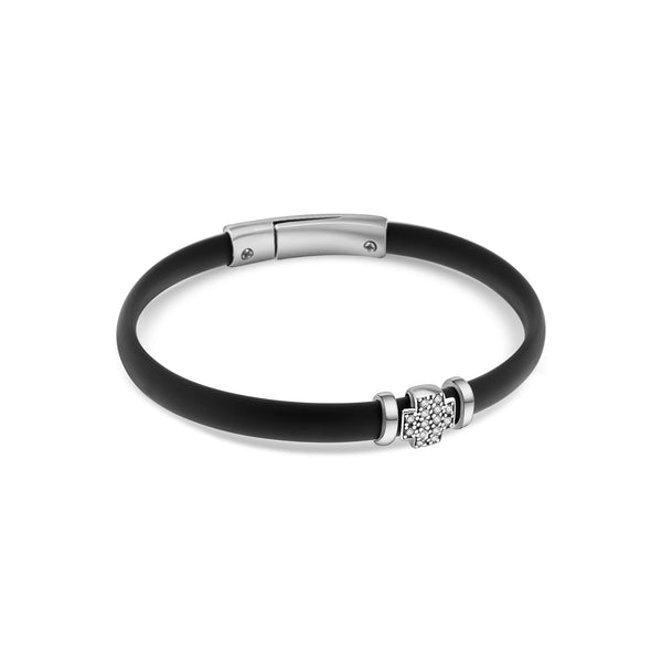 Pulsera Caucho Cruz Circonia Negro