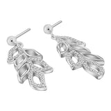 Aretes Largos De Hojas Plata / Circonia