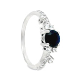 Anillo Solitario De Plata Con Piedra Natural Y Circonia Zafiro / #6