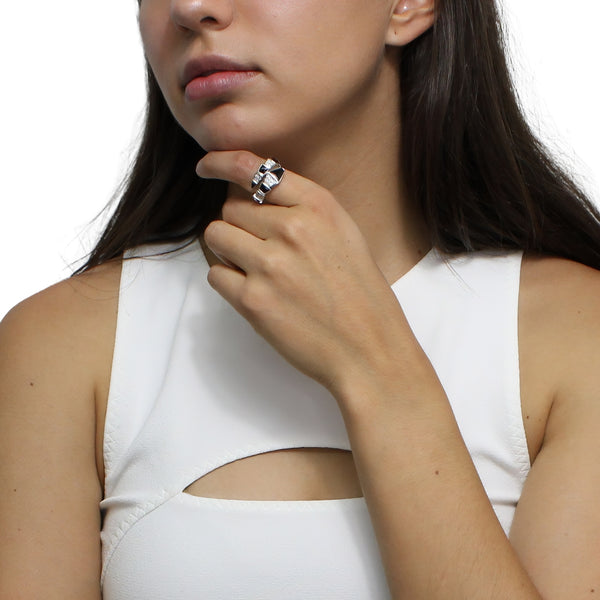Anillo Circonia Doble Vibora con Color