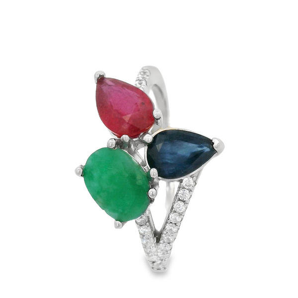 Anillo Tres Piedras Preciosas con Circonia 6