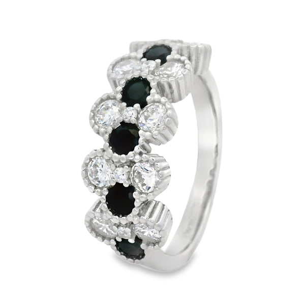 Anillo de Plata con Circonia Trebol Blanco / Negro / 5