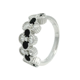 Anillo de Plata con Circonia Trebol Blanco / Negro / 5