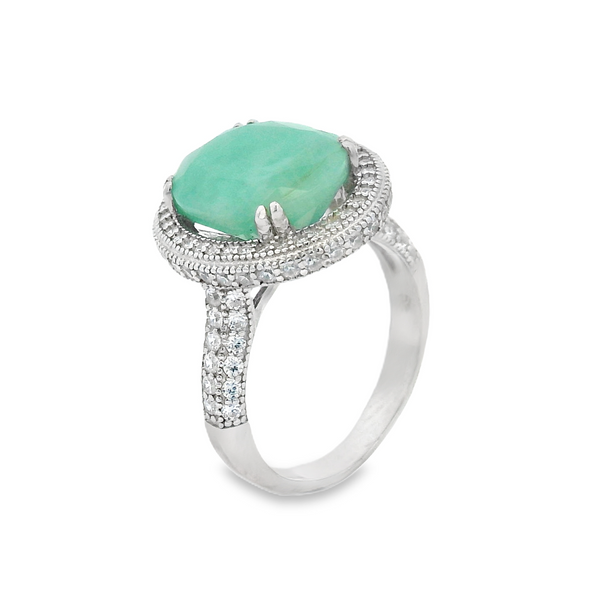 Anillo Ovalo de Piedra Natural y Circonias Esmeralda / 6
