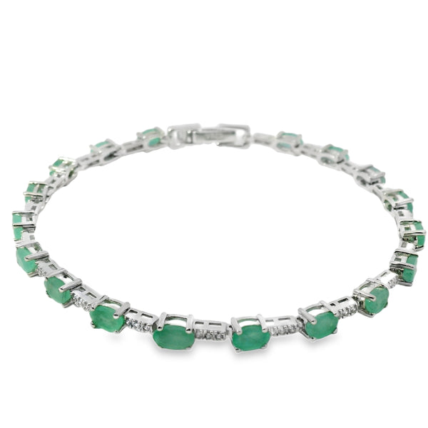 Pulsera Piedra Natural Ovalo con Circonia Esmeralda