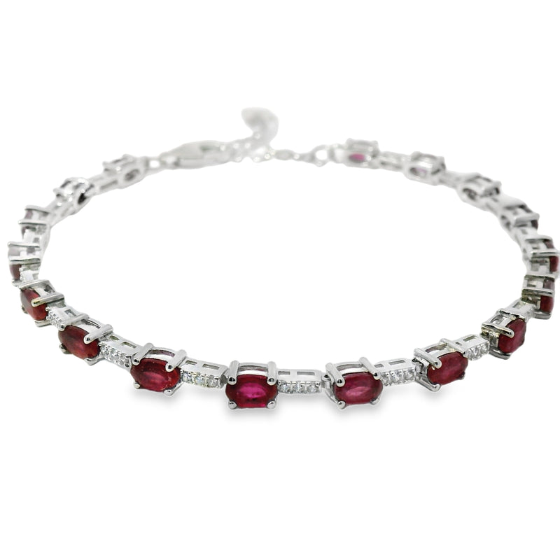 Pulsera Piedra Natural Ovalo con Circonia Rubi