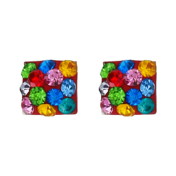 Arete Cuadrado con Cristales Arcoíris