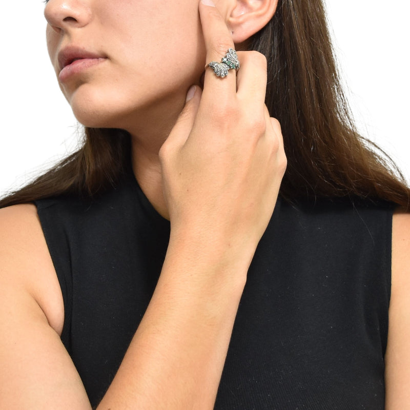Anillo De Hojas Marquesita Con Piedras Preciosas