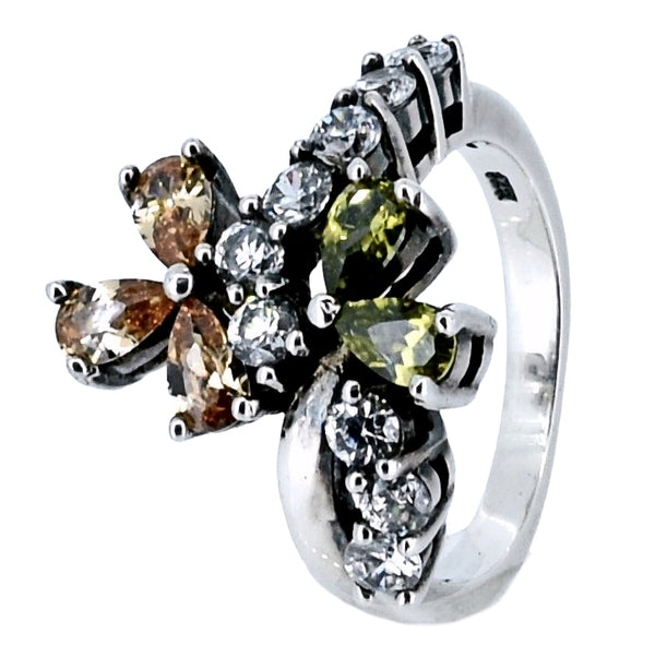 Anillo De Pétalos Plata Con Circonia