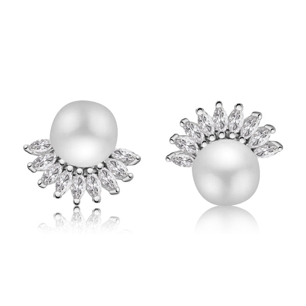 Aretes de Plata con Perla y Circonia