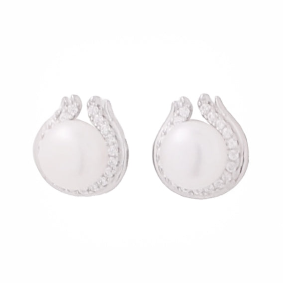 Aretes de Plata con Circonia y Perla