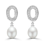 Arete de Plata con Circonia y Perla Blanco