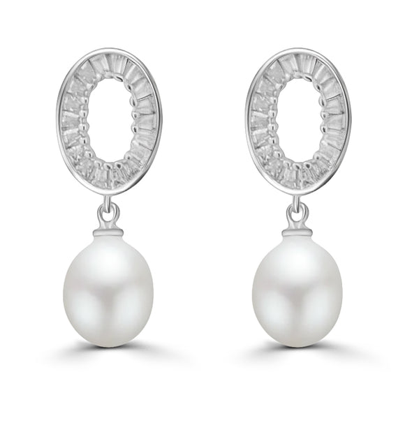 Arete de Plata con Circonia y Perla Blanco