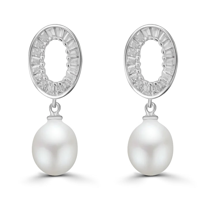 Arete de Plata con Circonia y Perla Blanco