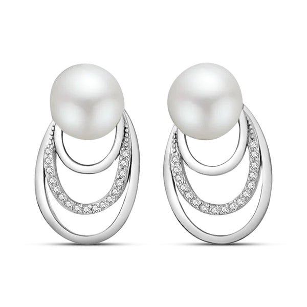 Aretes de Plata con Perla y Circonia