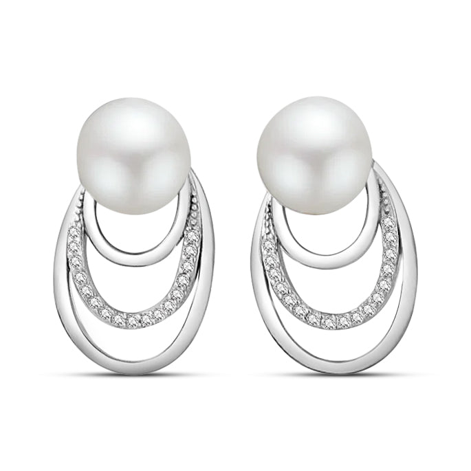 Aretes de Plata con Perla y Circonia