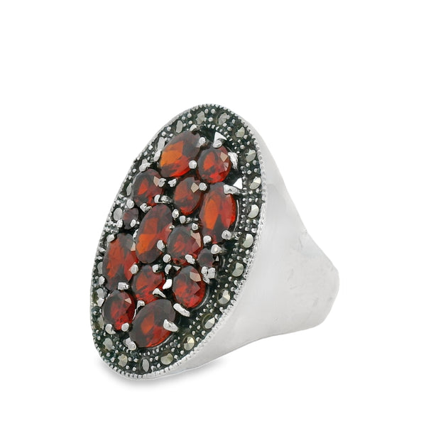 Anillo Ovalo Con Marquesita De Plata Rojo / #6