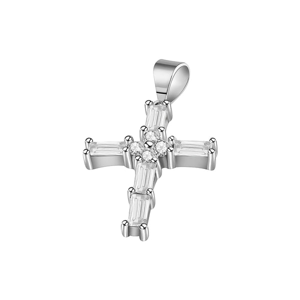 Cruz De Plata Con Flor En EL Centro Blanco