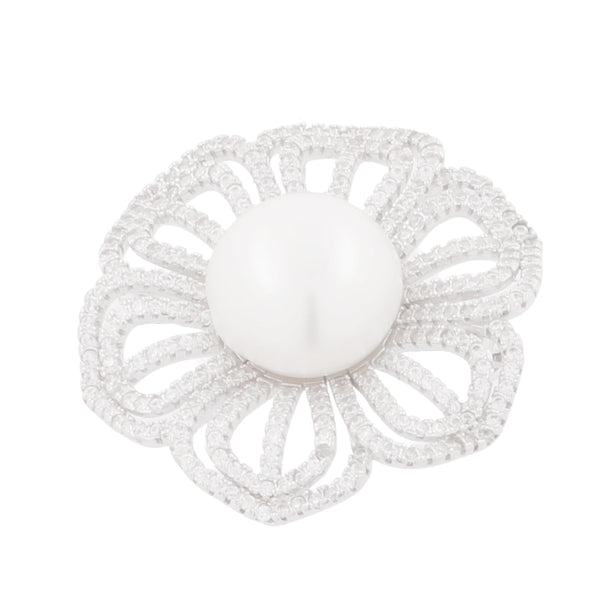 Alfiler de Flor con Perla y Circonia