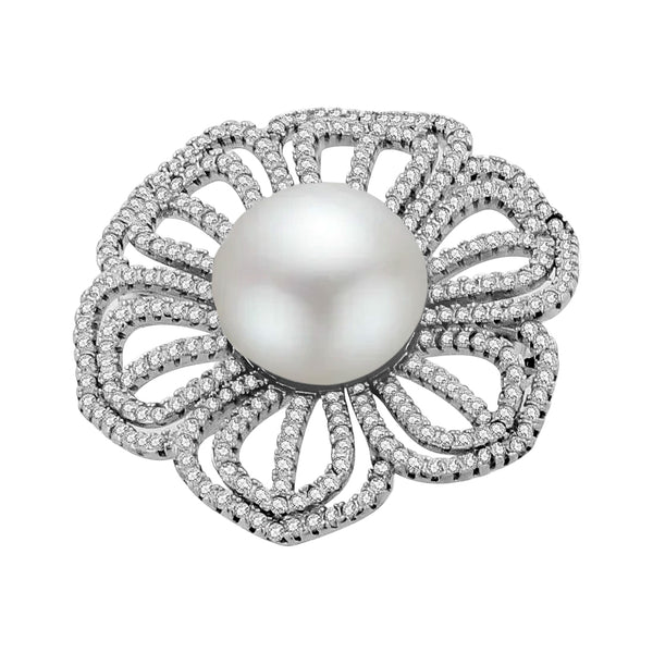 Alfiler de Flor con Perla y Circonia