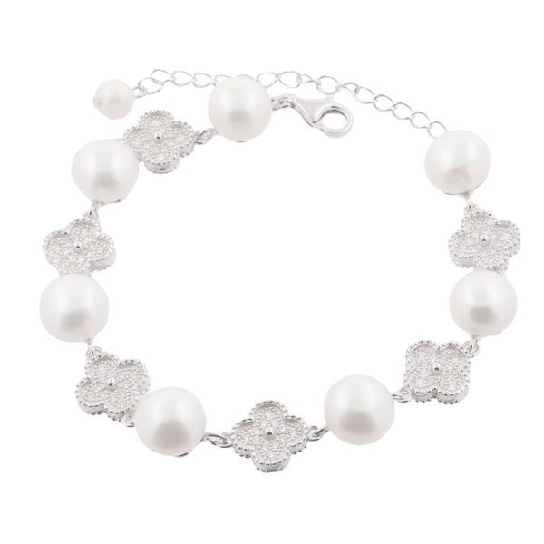 Pulsera Flor con Perla y Circonia
