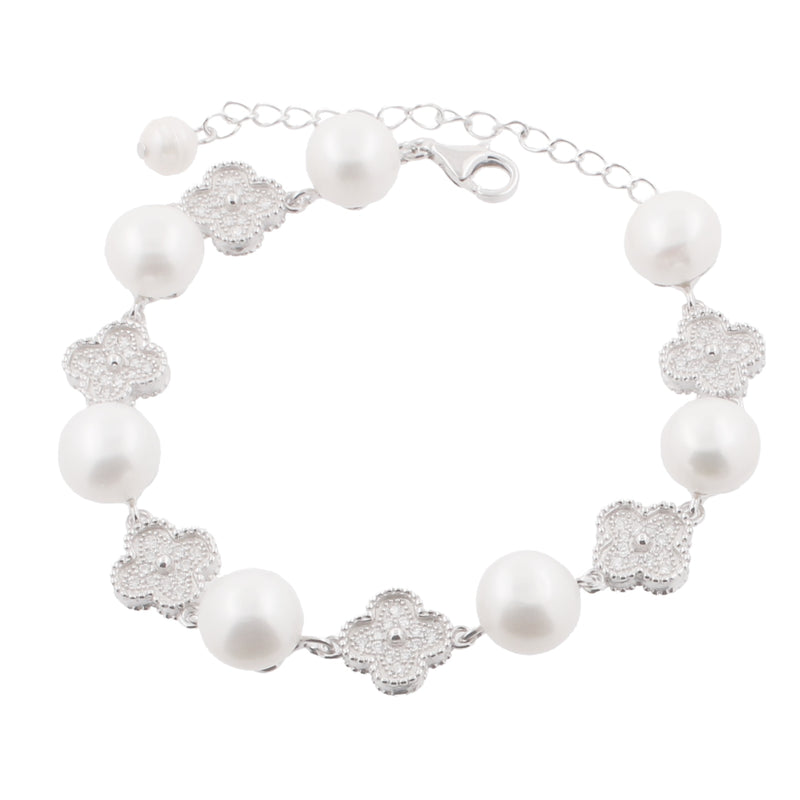 Pulsera Flor con Perla y Circonia
