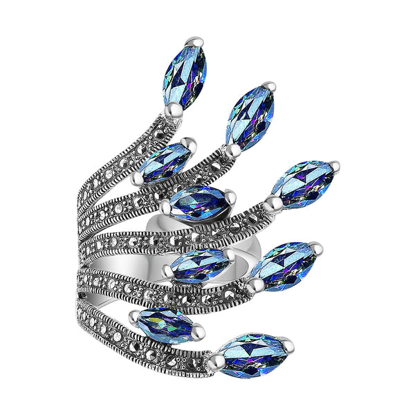 Anillo De Plata Con Marquesita Rojo Ajustable