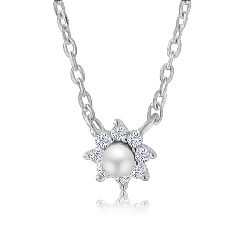 Collar Flor Perla y Circonia