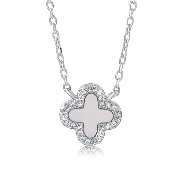 Collar Trébol Blanco con Circonia
