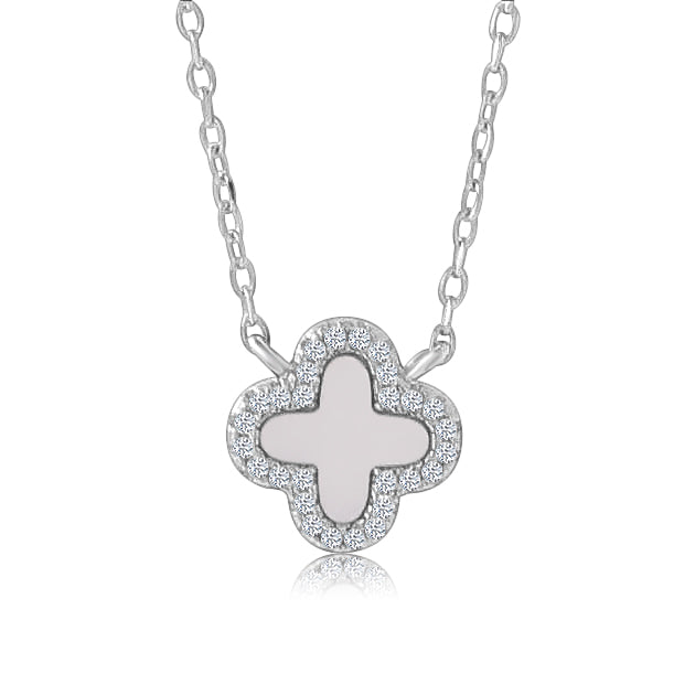 Collar Trébol Blanco con Circonia