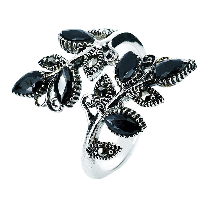 Anillo Hojas De Plata Con Marquesita