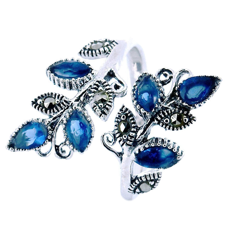 Anillo Hojas De Plata Con Marquesita