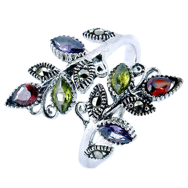 Anillo Hojas De Plata Con Marquesita